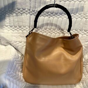 Gucci Tan Leather Shoulder Bag with Black Handle